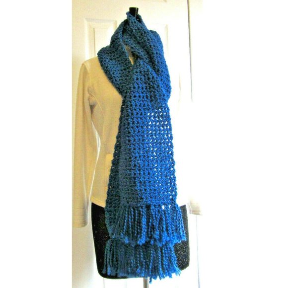 Chunky Blue Scarf Men Women Oversize Extra Long 125x7 Handmade Crochet Knit NWT - Picture 1 of 6